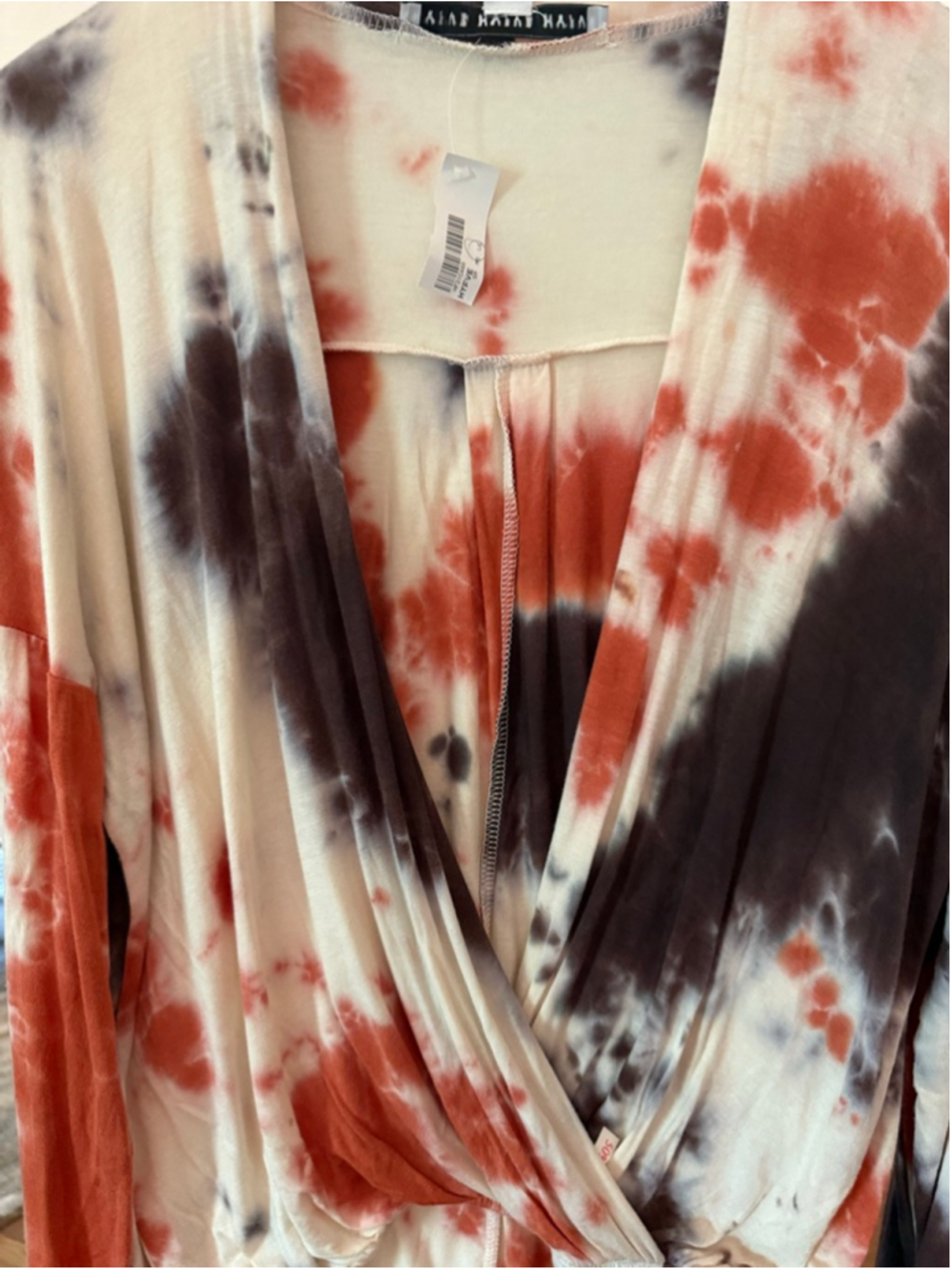 HYFVE Women's Long Sleeve Tee White Rust Tie-Dye Large - Picture 4 of 5